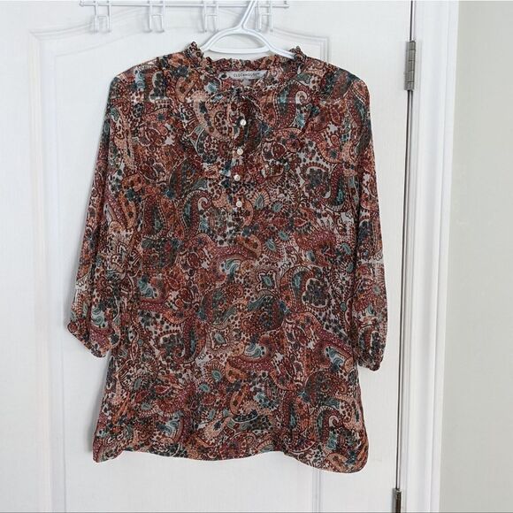 CLOCKHOUSE ruffle collar paisley print blouse Large @X - Picture 4 of 11